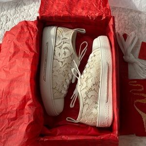 Rene Caovilla Off White Lace Sneakers